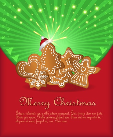 Christmas congratulations red green gingerbreadのイラスト素材