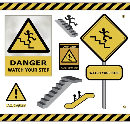 raster sign danger watch your step warning collection isolatedの写真素材