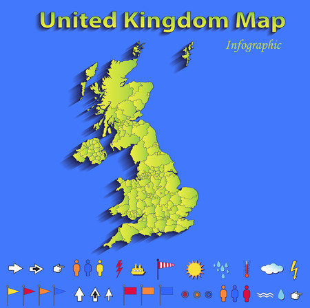 United Kingdom Great Britain England map infographic political map blue green card paper 3D vector individual states rasterの写真素材