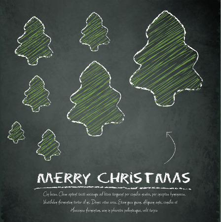 Merry Christmas tree on blackboard chalkboardのイラスト素材