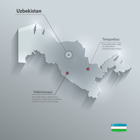 Uzbekistan map flag glass card paper 3D のイラスト素材