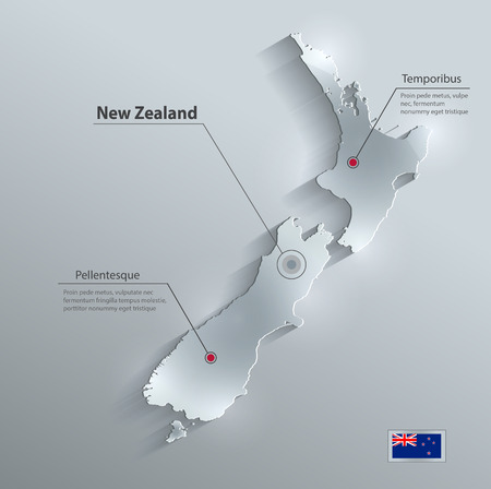 New Zealand map flag glass card paper 3D vectorのイラスト素材