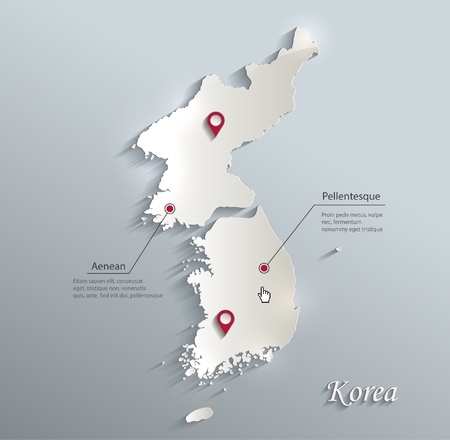 Korea map South North Separate blue white card paper 3D vectorのイラスト素材