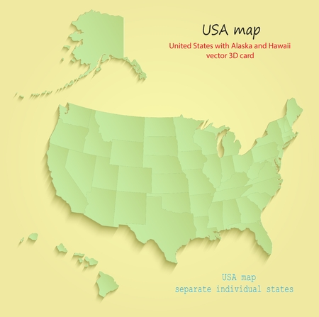 United States with Alaska and Hawaii maps Separate Individual states yellow green vectorのイラスト素材