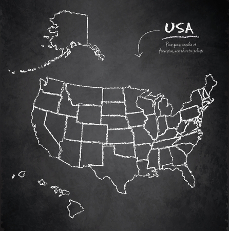 USA map with Alaska and Hawaii, separate states individual, blackboard chalkboard vectorのイラスト素材