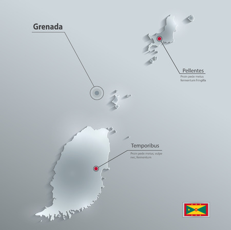 Grenada map flag glass card paper 3D vectorのイラスト素材