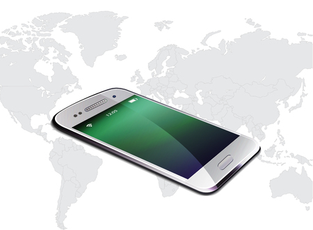 Mobile phone realistic vertical vector world map separate statesのイラスト素材
