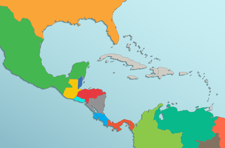 Caribbean islands Central America map state names card colors 3D rasterの写真素材