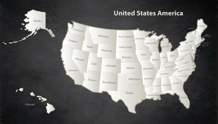 USA map with Alaska and Hawaii map Black White separate states individual names blackboard vectorのイラスト素材