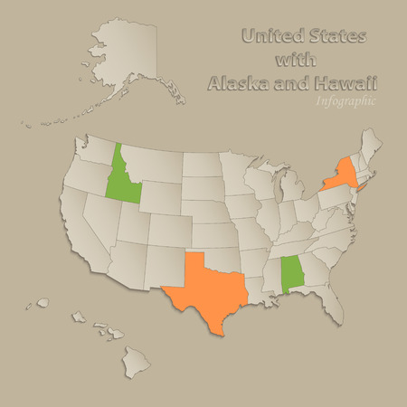 USA with Alaska and Hawaii map with individual states separated, infographics with icons vectorのイラスト素材