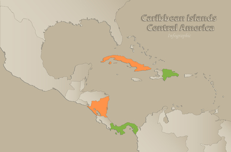 Caribbean islands Central America map with individual states separated, infographics with icons vectorのイラスト素材
