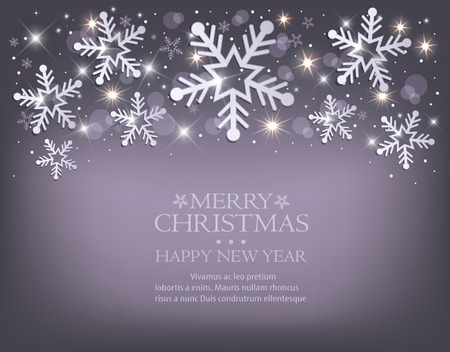 Snow flakes Merry Christmas greeting card background violet vectorのイラスト素材