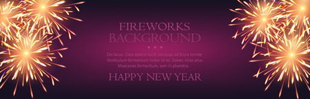 Fireworks explosioms greeting card horizontal background Happy New Year vectorのイラスト素材