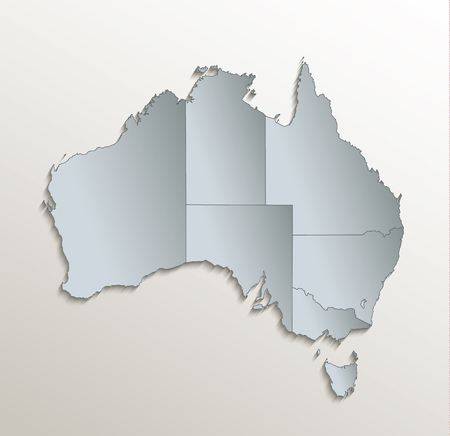 Australia map white blue separate individual states card paper 3D rasterの写真素材