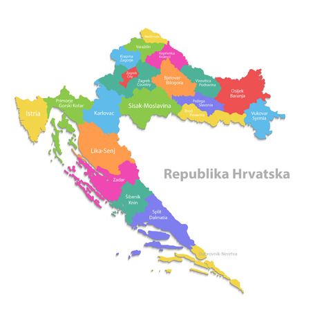 Croatia map, new political detailed map, separate individual regions, with state names, isolated on white background 3Dのイラスト素材
