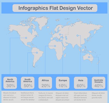 Infographics World maps of continents on background with blue grey icons vectorのイラスト素材