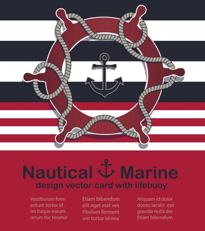 Nautical design vector card with rudder and rope as lifebuoyのイラスト素材