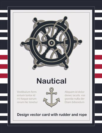 Nautical card template vector with marine rudder and ropeのイラスト素材