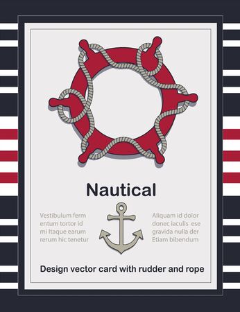 Nautical card template vector with rudder and rope as lifebuoyのイラスト素材