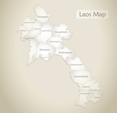 Laos map, administrative division with names, old paper background vectorのイラスト素材