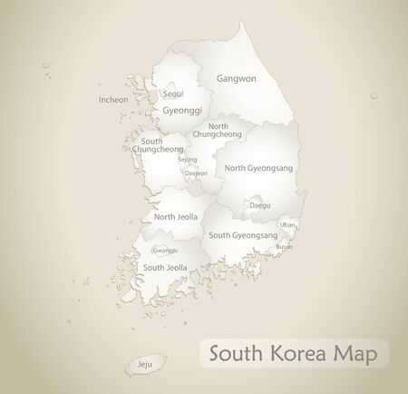 South Korea map, administrative division with names, old paper background vectorのイラスト素材