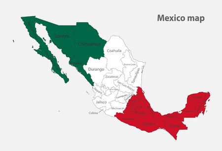 Map of the Mexico in the colors of the flag with administrative divisions vectorのイラスト素材