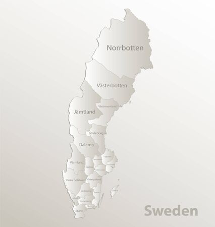 Sweden map administrative division separates regions and names individual counties, card paper 3D natural vectorのイラスト素材