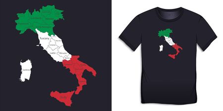 Print for t-shirt graphic design with Italy map in the colors of the Italian flag vectorのイラスト素材