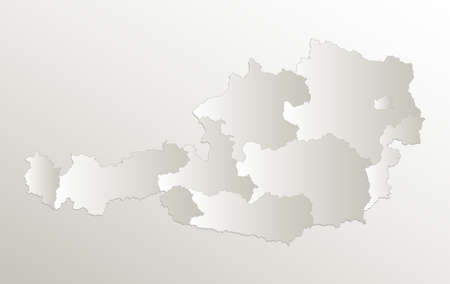 Austria map administrative division separates regions and names individual region, card paper 3D natural blankの写真素材