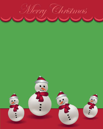 Merry Christmas greeting card green red template with snowman with hat vectorのイラスト素材