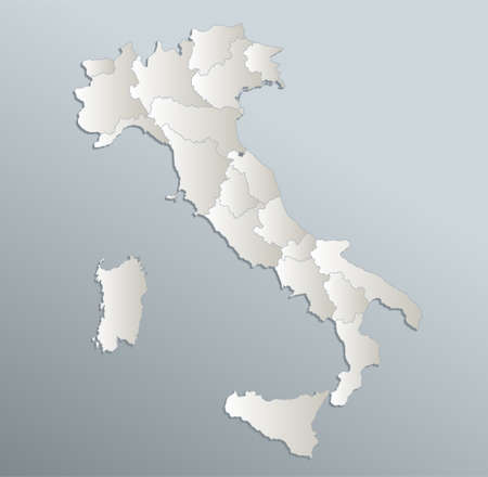 Italy map, administrative division, blue white card paper 3D blankの写真素材