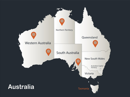 Australia map, Infographics flat design colors snow white, with names of individual regions vectorのイラスト素材