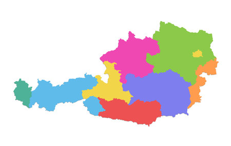 Austria map, administrative division, separate individual states with state names, color map isolated on white background blankの写真素材