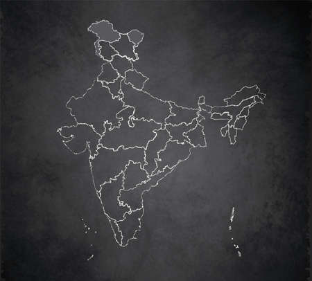 India map administrative division, separates regions, design card blackboard chalkboard blankの写真素材