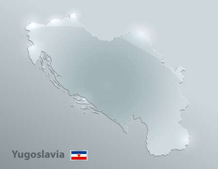 Yugoslavia map and flag, glass card paper 3D vectorのイラスト素材