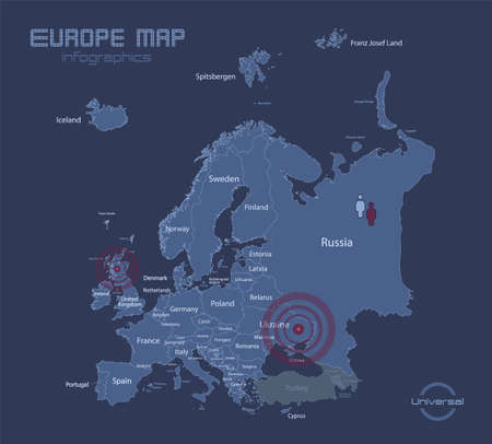 Europe map, with names of individual states, infographics blue flat design vectorのイラスト素材