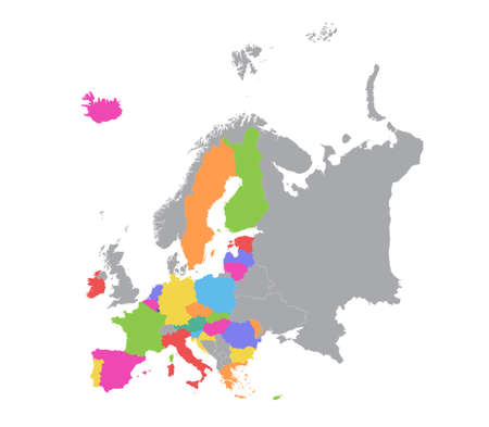 Europe map and European Union, separate individual states with names, color map isolated on white background blankの写真素材