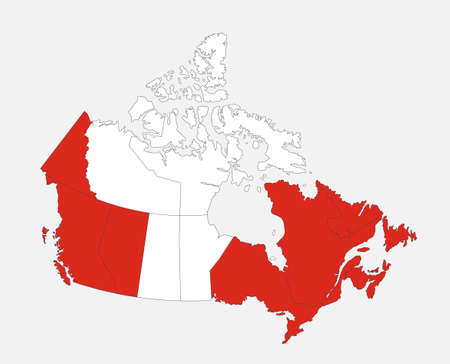 Map of the Canada in the colors of the flag with administrative divisions blankの写真素材