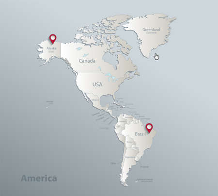 America map, separates states with names, blue white card paper 3D vectorのイラスト素材
