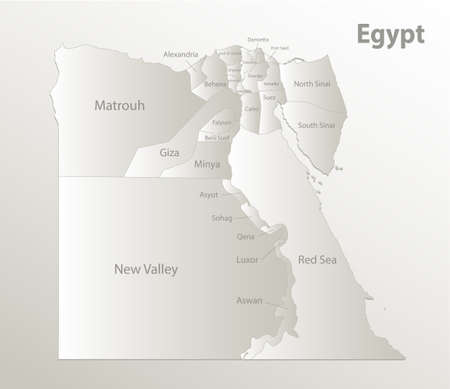 Egypt map, individual regions with names, card paper 3D natural vectorのイラスト素材