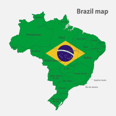 Map of the Brazil in the colors of the flag with administrative divisions vectorのイラスト素材