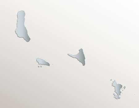 Comoro islands map and names city, white blue card paper 3D blankの写真素材