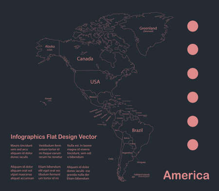 Infographics America map outline, flat design, color blue vectorのイラスト素材