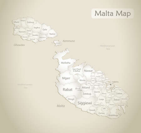 Malta map, administrative division with names, old paper background vectorのイラスト素材