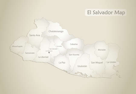El Salvador map, administrative division with names, old paper background vectorのイラスト素材