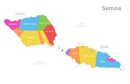 Samoa map, administrative division, separated individual regions with names, color map isolated on white background vectorのイラスト素材