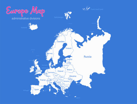 Europe map, separate states whit names, blue background vectorのイラスト素材