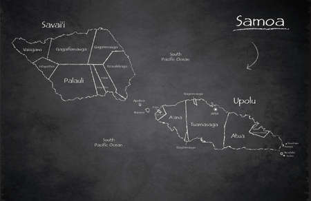 Samoa map, separates regions and names, design card blackboard, chalkboard vectorのイラスト素材