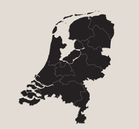 Black map of Netherlands with separate regions, design blackboard blankの写真素材