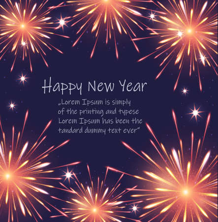 Happy New Year, firework background, greeting card vectorのイラスト素材